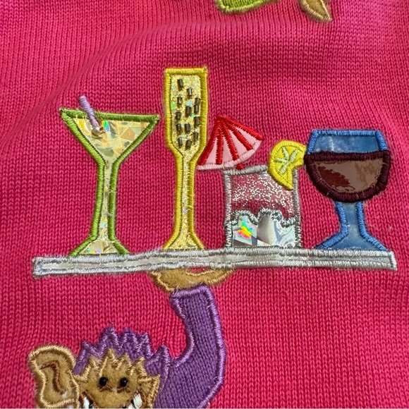 CHRISTINA ROTELLI Vintage Pink Cardigan Sweater Monkeys Martinis Size L - Picture 13 of 16